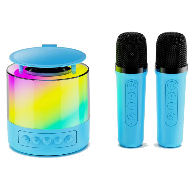 Портативна Bluetooth колонка K19 з підсвічуванням LED та двома мікрофонами для караоке Pink - Зображення 4