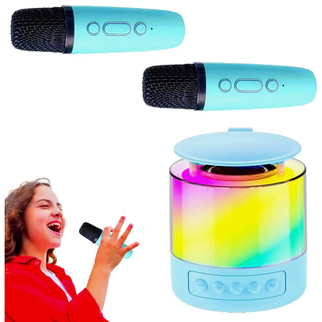 Портативна Bluetooth колонка K19 з підсвічуванням LED та двома мікрофонами для караоке Pink - Зображення 3
