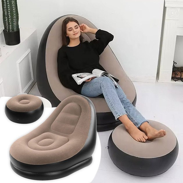 Надувне крісло з пуфом для відпочинку AIR SOFA велюрове - Зображення 5