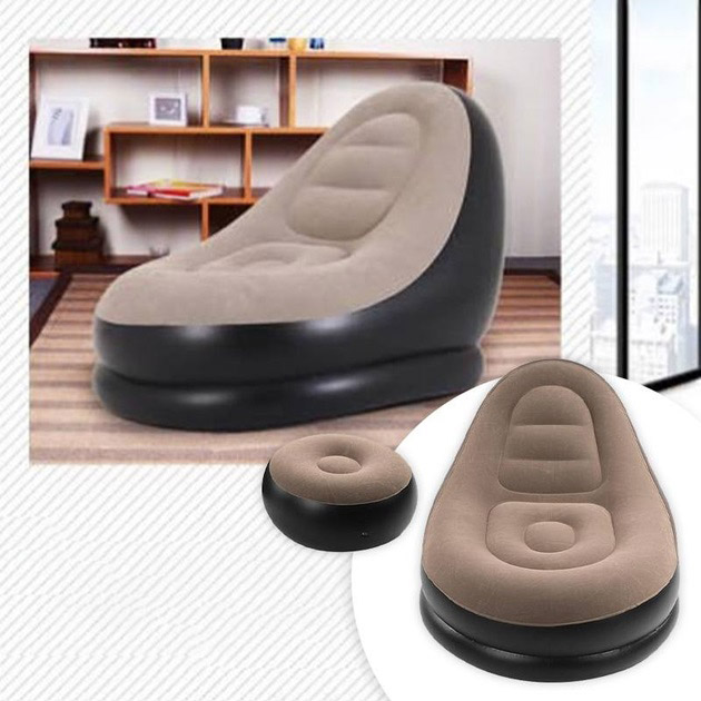 Надувне крісло з пуфом для відпочинку AIR SOFA велюрове - Зображення 4