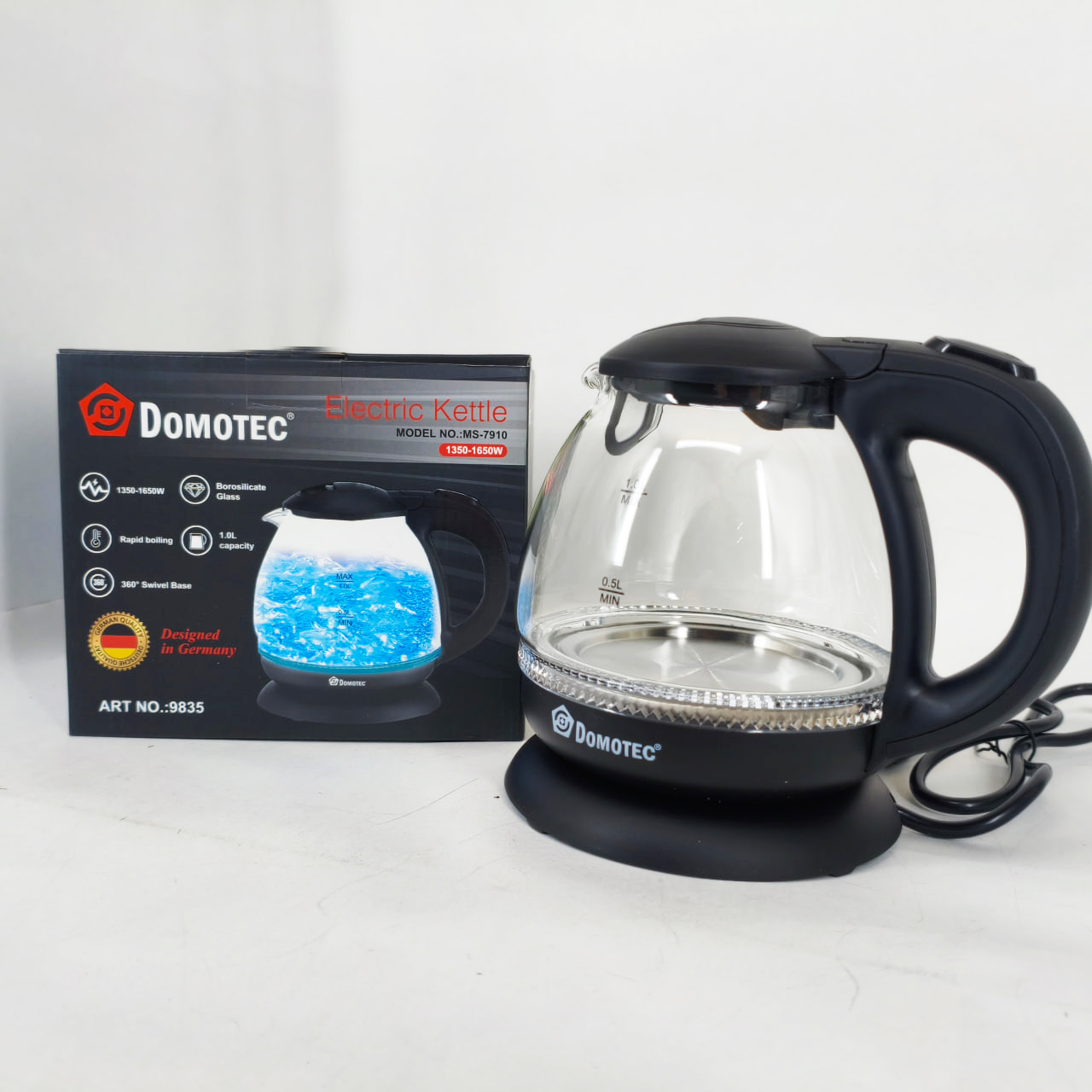 Скляний електрочайник Domotec MS-7910 1л 1650Вт з LED підсвічуванням - Зображення 3