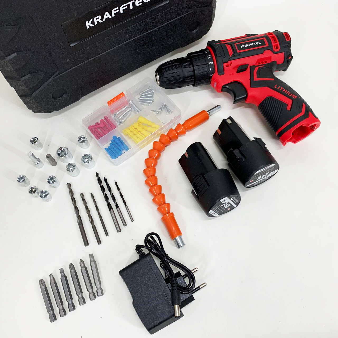 Акумуляторний шуруповерт із насадками KRAFFTEC 24V