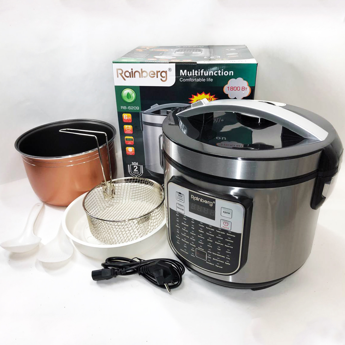 Мультиварка пароварка Rainberg RB-6209 45 програм 6л 1000W, Сенсорна мультиварка рисоварка - Зображення 4