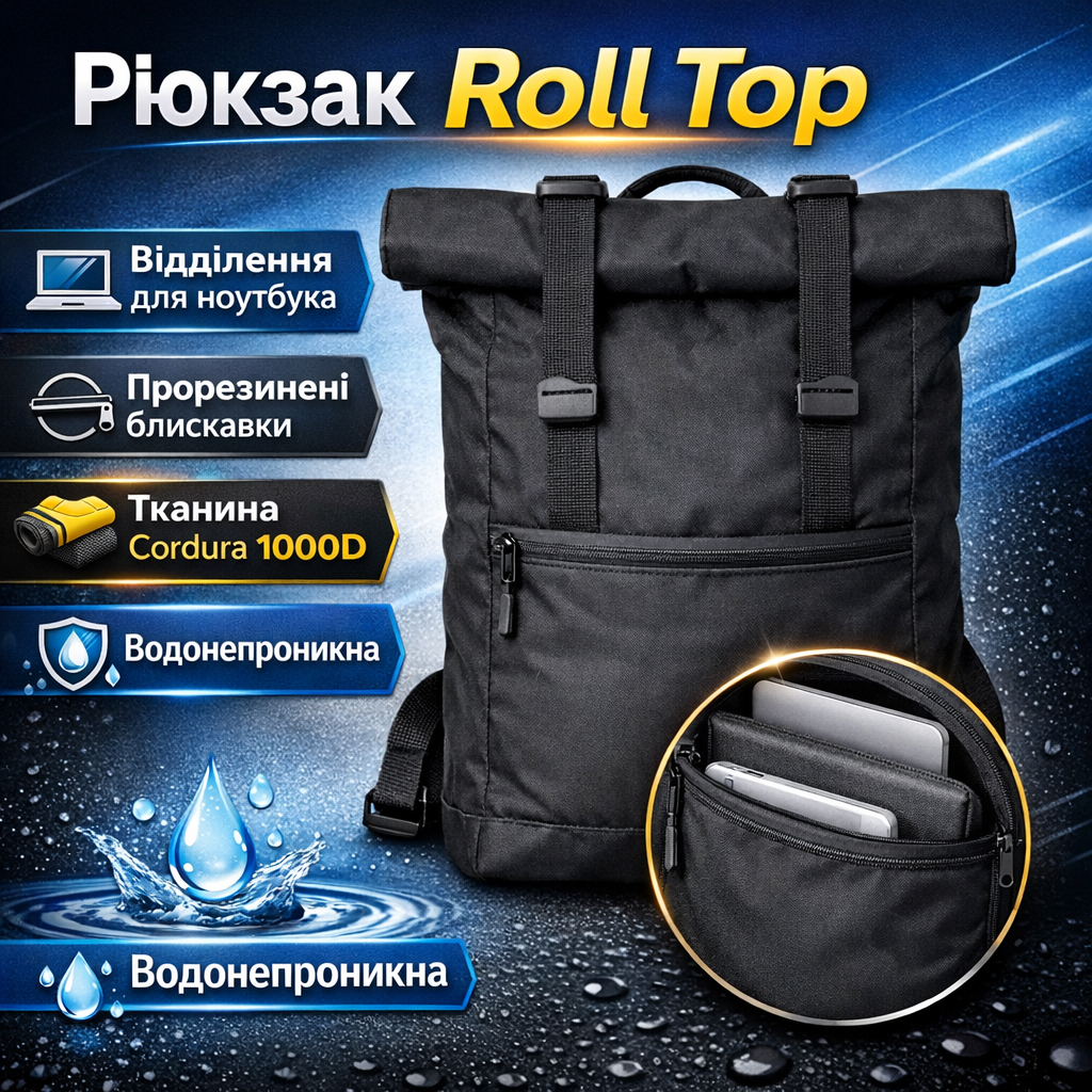 Універсальний рюкзак Roll Top для чоловіків і жінок: міський рюкзак для ноутбука та великий туристичний рюкзак