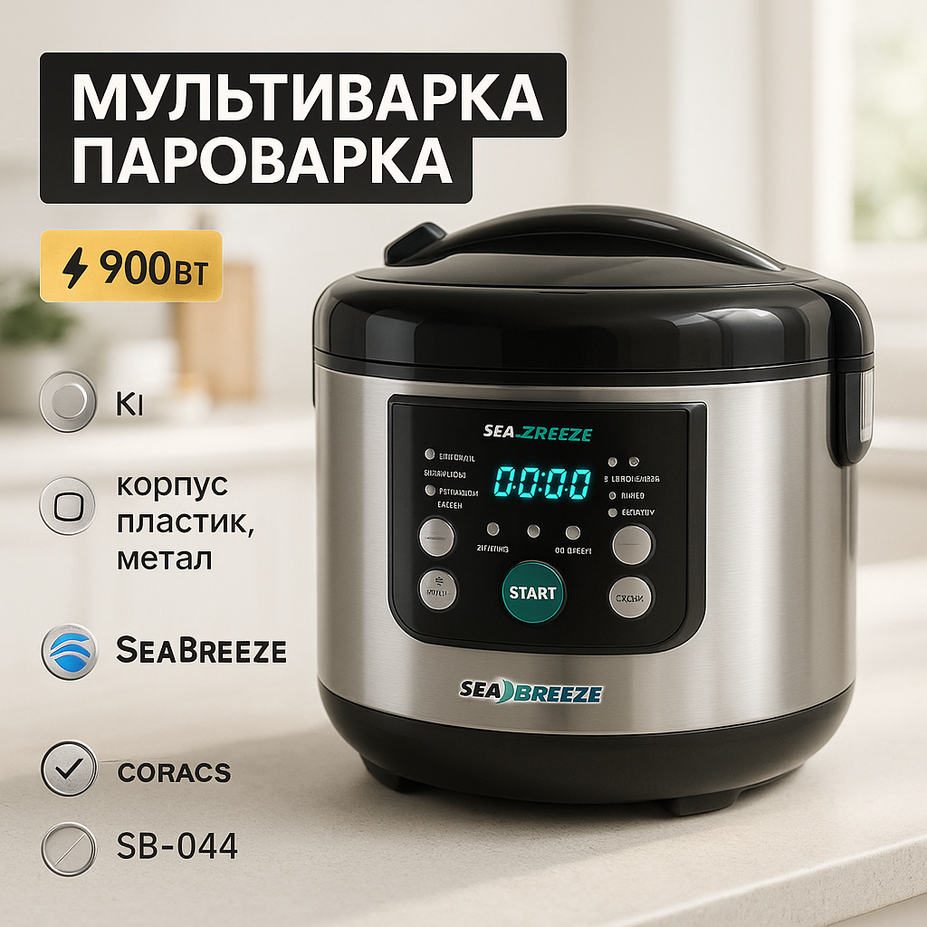 Мультиварка SeaBreeze SB-044 900 Вт, побутові мультиварки рисоварки, електро скороварка, кашеварки - Зображення 6