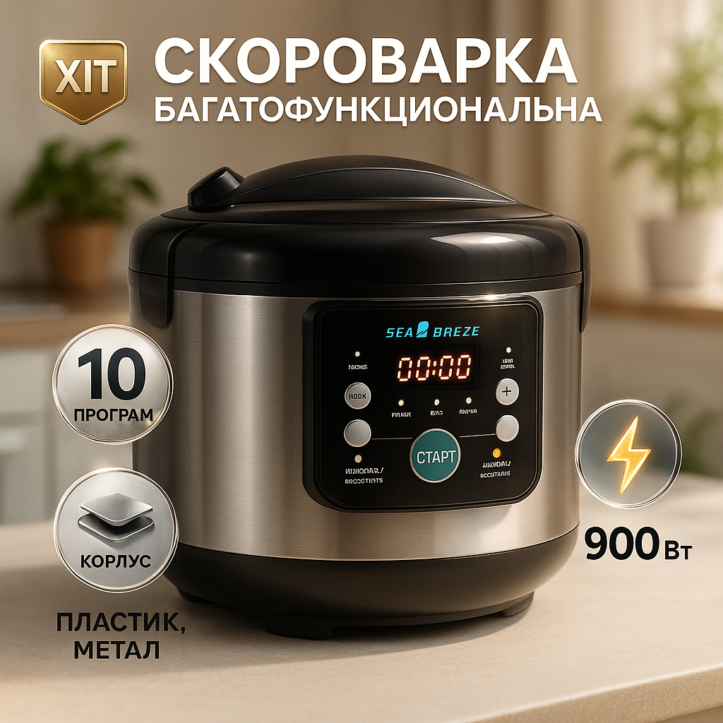 Мультиварка SeaBreeze SB-044 900 Вт, побутові мультиварки рисоварки, електро скороварка, кашеварки - Зображення 7