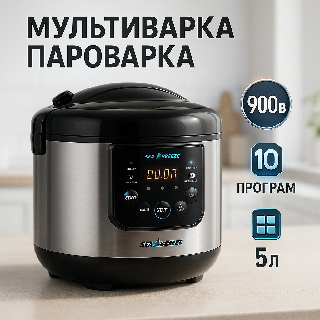 Мультиварка SeaBreeze SB-044 900 Вт, побутові мультиварки рисоварки, електро скороварка, кашеварки - Зображення 8