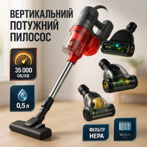 Пилосос ручний Crownberg СВ-672 2500Вт з турбощіткою та Hepa фільтром 0,5 літра