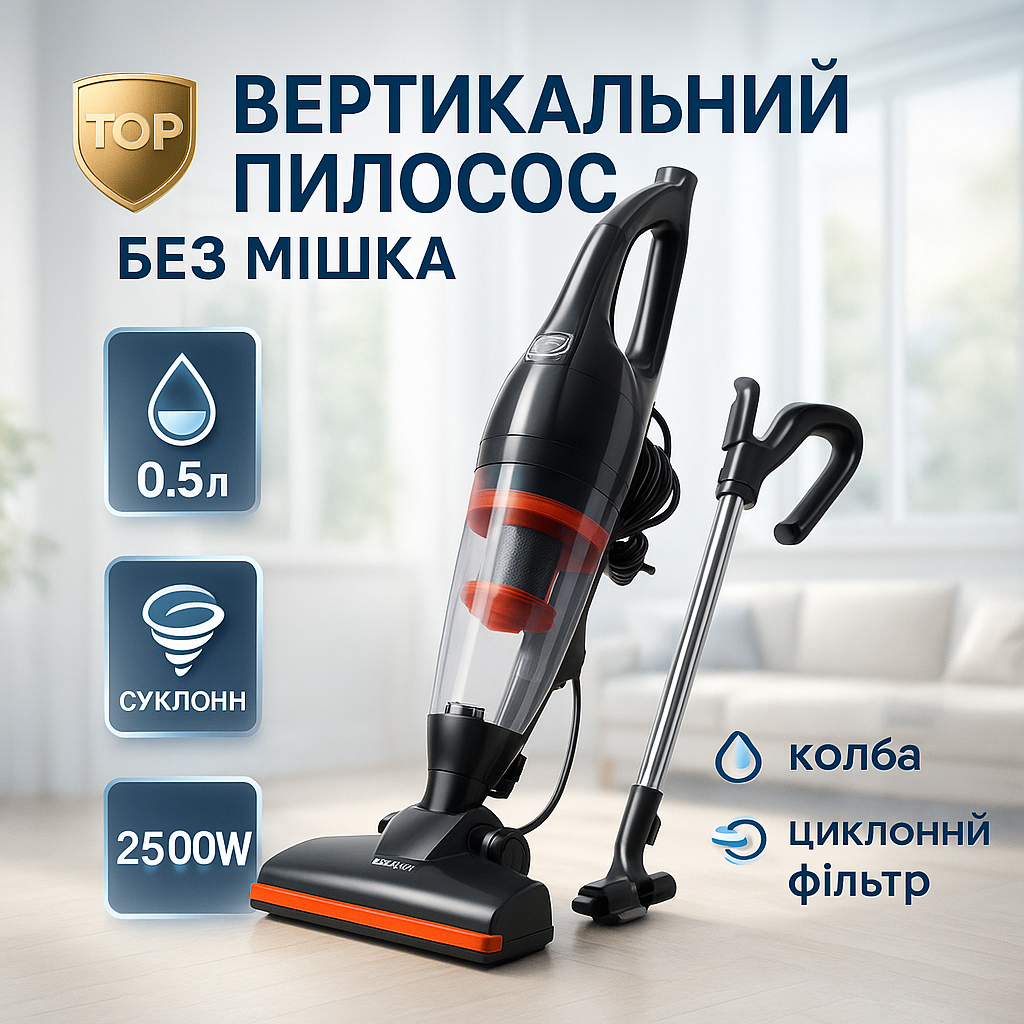 Пилосос ручний вертикальний Rainberg RB-2266 2500Вт з контейнером для сухого прибирання - Зображення 5