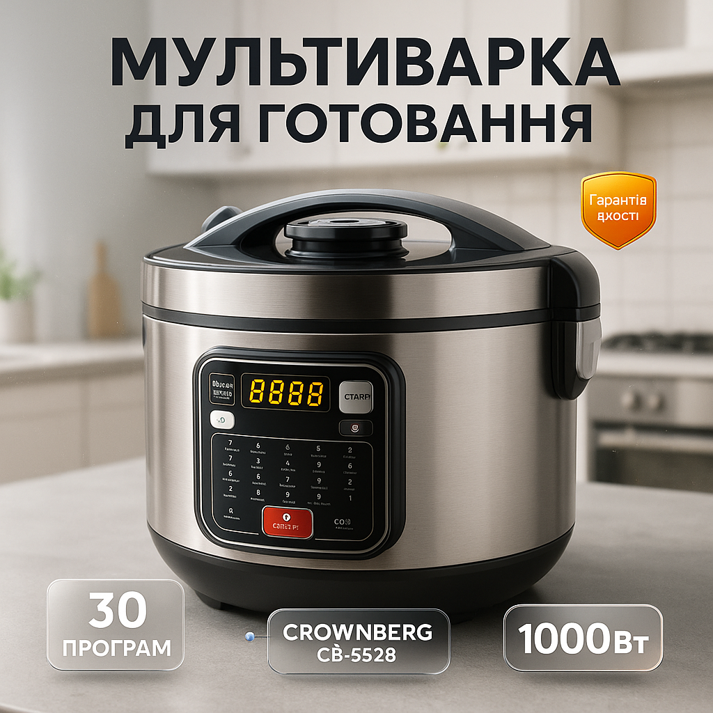 Мультиварка 30 програм Crownberg CB-5528 5л 1000Вт електронне керування з дисплеєм та функцією скороварки - Зображення 5