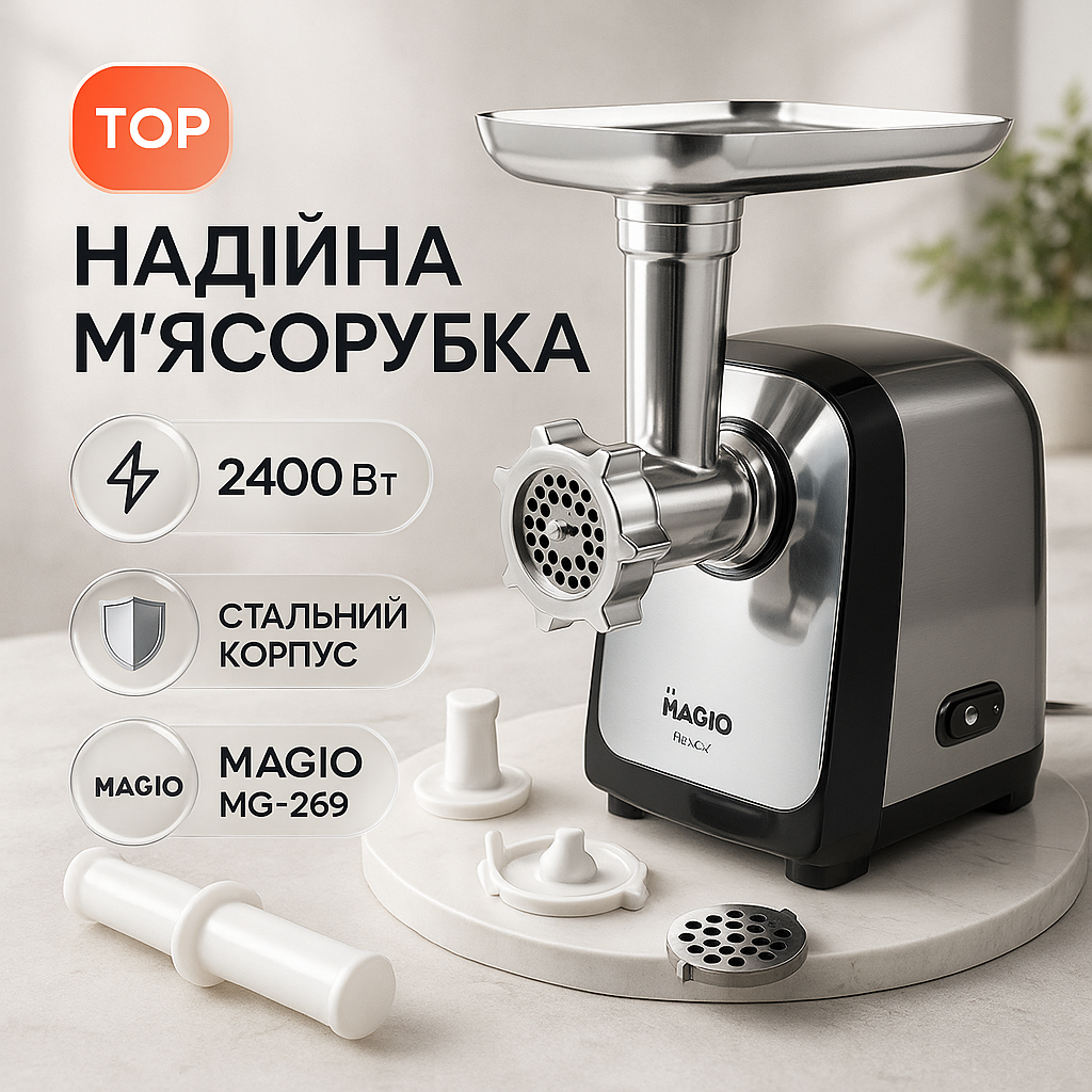 М'ясорубка Magio MG-269 2400Вт м'ясорубка електрична метал, м'ясорубка з металевим редуктором - Зображення 3