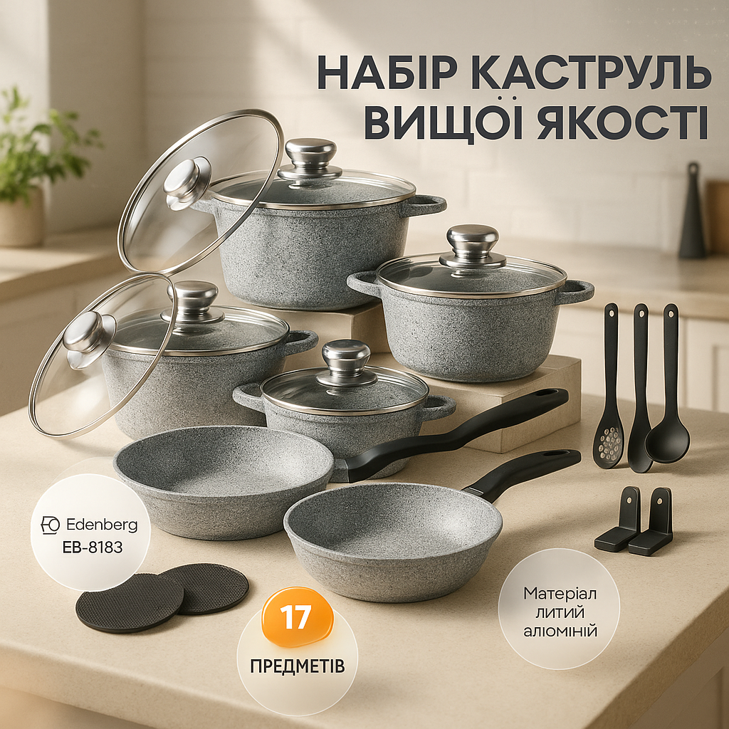 Набір кухонного посуду Edenberg EB-8183 із гранітним антипригарним покриттям 17 предметів - Зображення 5