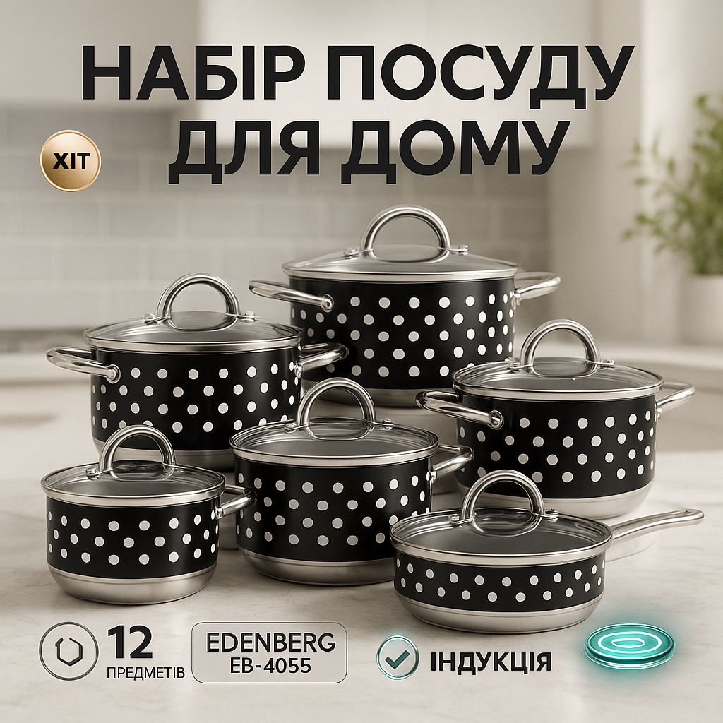 Набір посуду Edenberg EB-4055 з капсульним дном нержавіюча сталь 12 предметів - Зображення 7