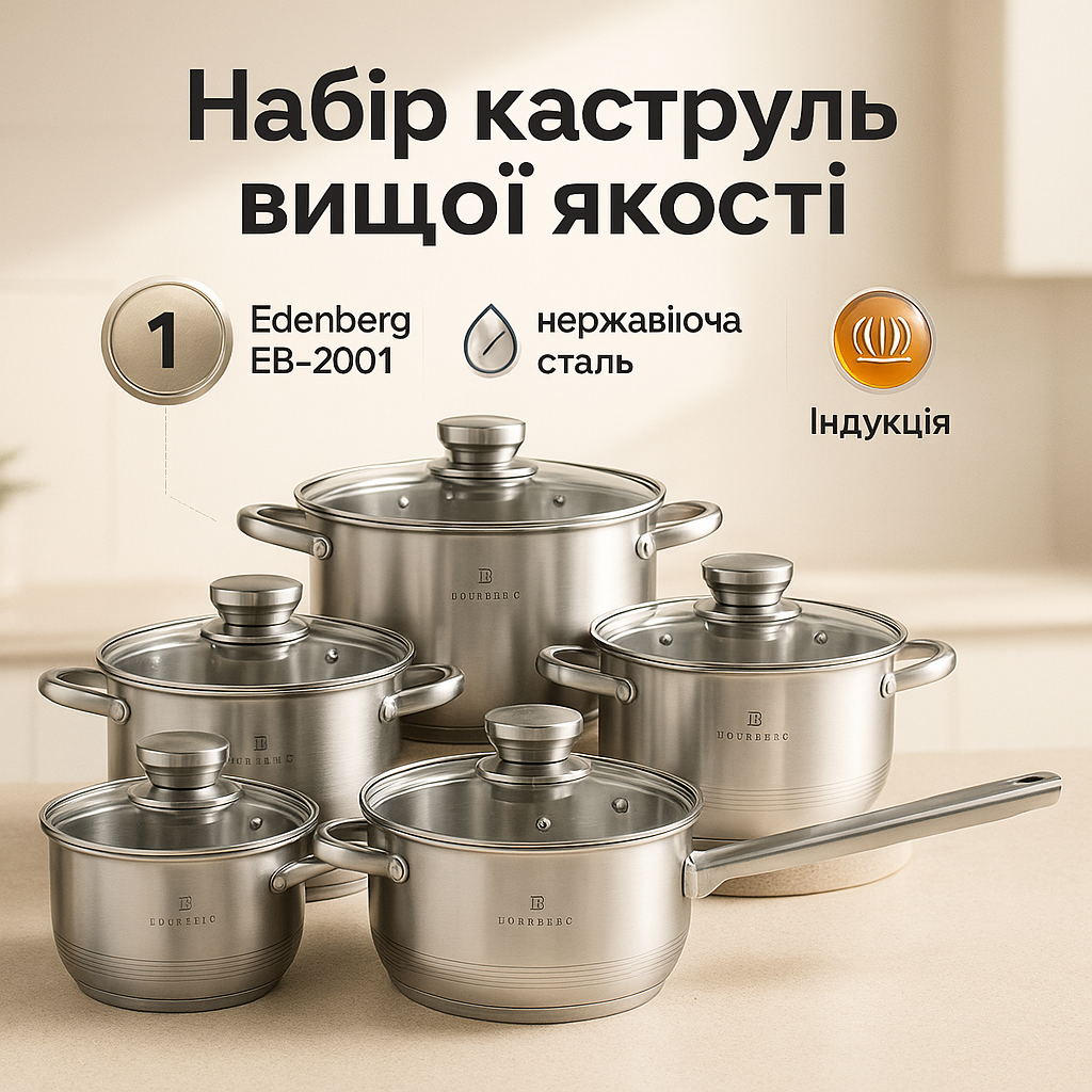 Набір посуду Edenberg EB-2001 з індукційним дном із нержавіючої сталі 12 предметів - Зображення 3