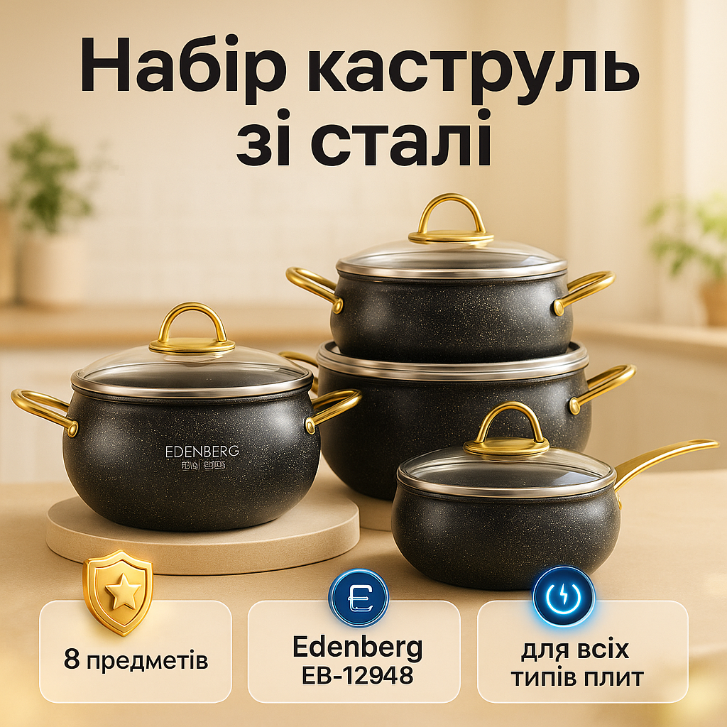 Набір кухонного посуду Edenberg EB-12948 8 предметів з мармуровим антипригарним покриттям - Зображення 2