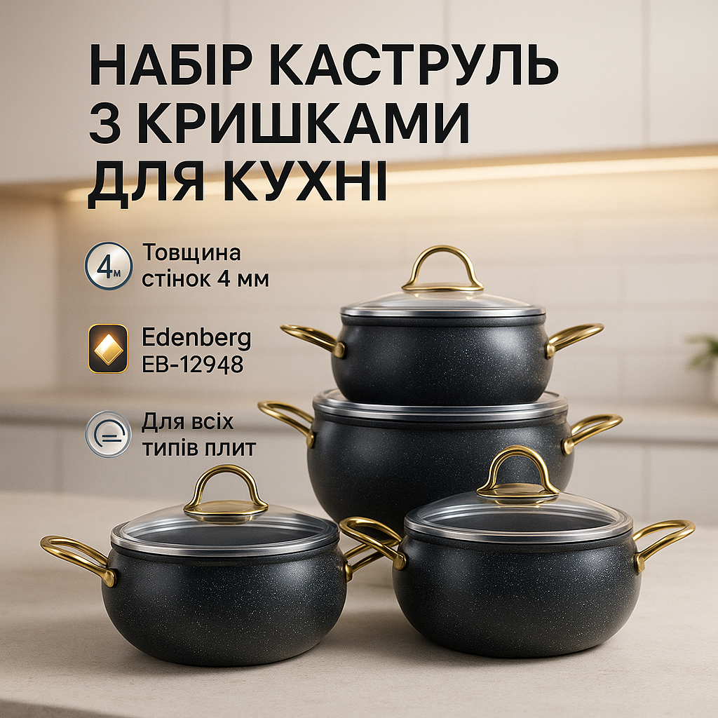 Набір кухонного посуду Edenberg EB-12948 8 предметів з мармуровим антипригарним покриттям - Зображення 3
