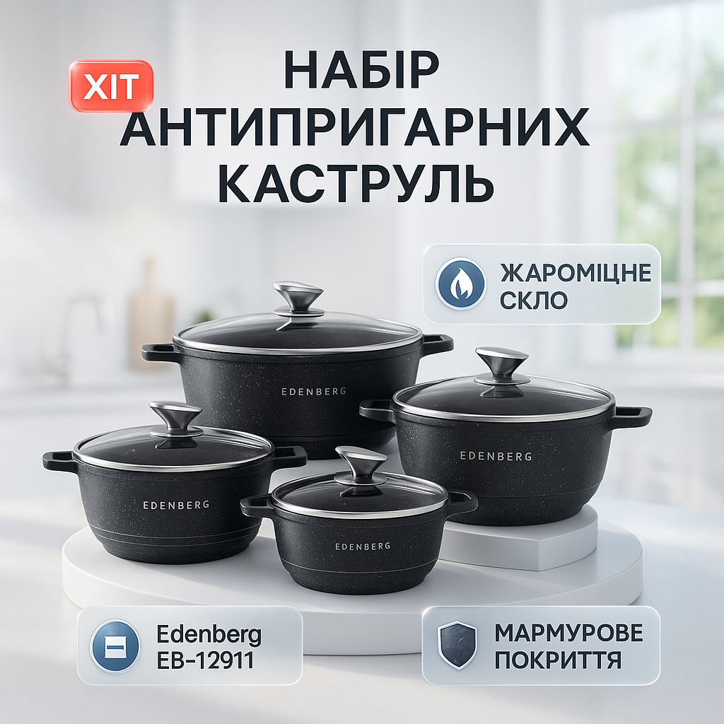 Набір посуду Edenberg EB-12911 з турбоіндукційним дном та мармуровим покриттям 12 предметів - Зображення 4