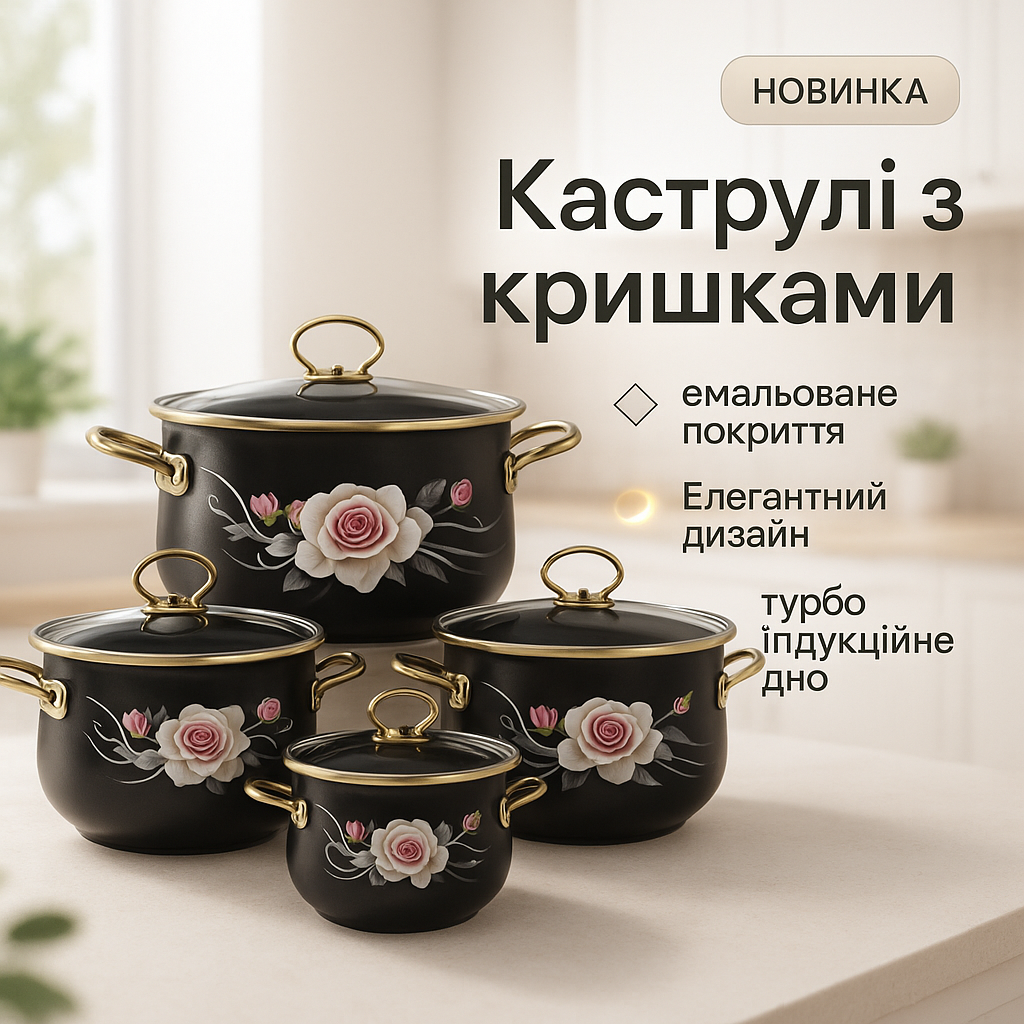 Набір емальованих каструль Edenberg 4 штуки з кришками 2.3/3/4/5 л 8 предметів - Зображення 7