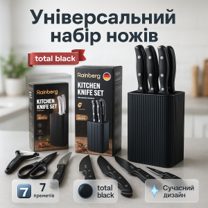 Набір ножів із нержавіючої сталі з основою Rainberg RB-2327 Black