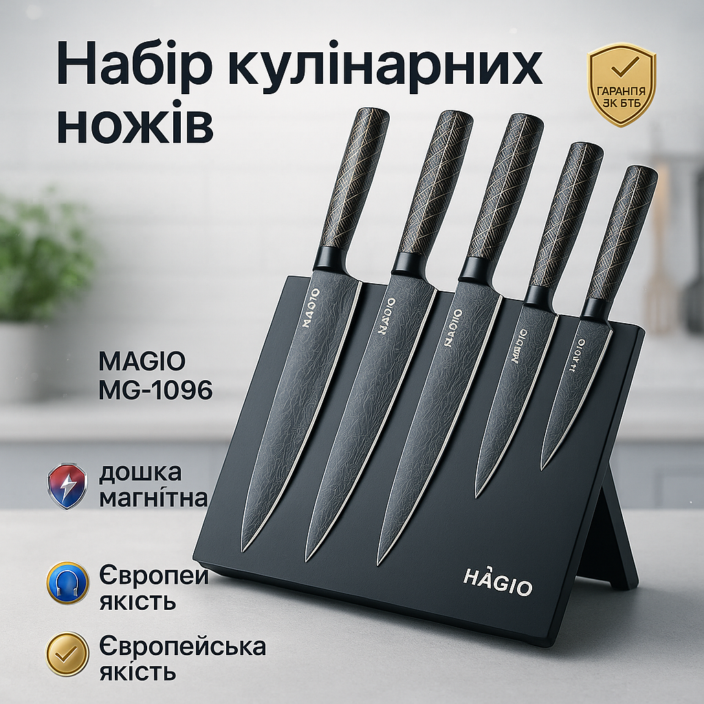 Універсальний кухонний ножовий набір Magio MG-1096 5 шт., набір ножів для кухні, набір кухарських ножів - Зображення 6