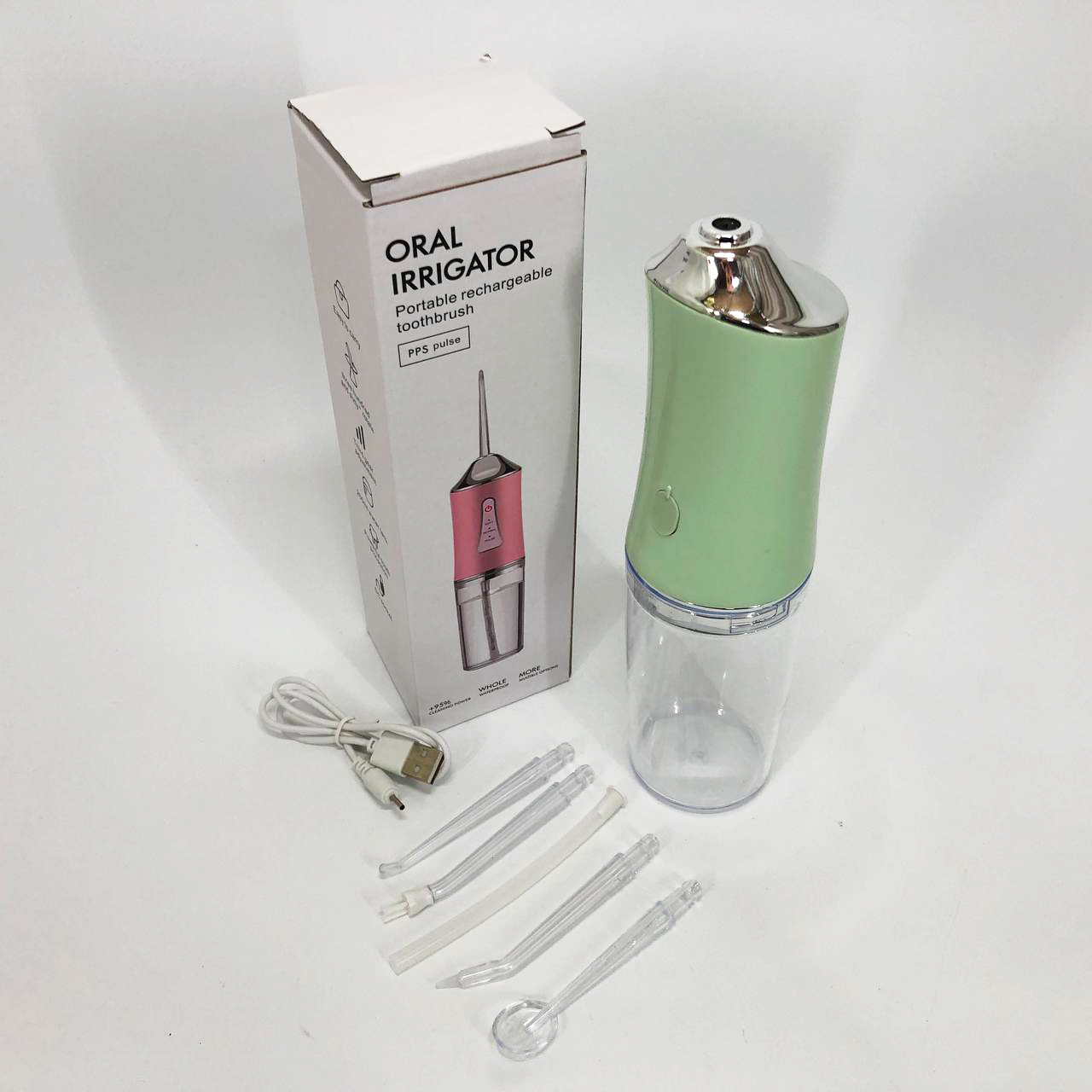 Іригатор для чищення зубів та порожнини рота Oral Irrigator з акумулятором та змінними насадками. Колір: зелений - Зображення 5
