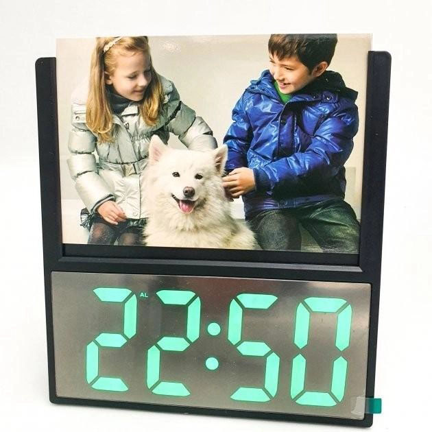 Електронний дротовий настільний цифровий годинник DS-6608 з фоторамкою, зелене підсвічування. Колір: чорний - Зображення 4