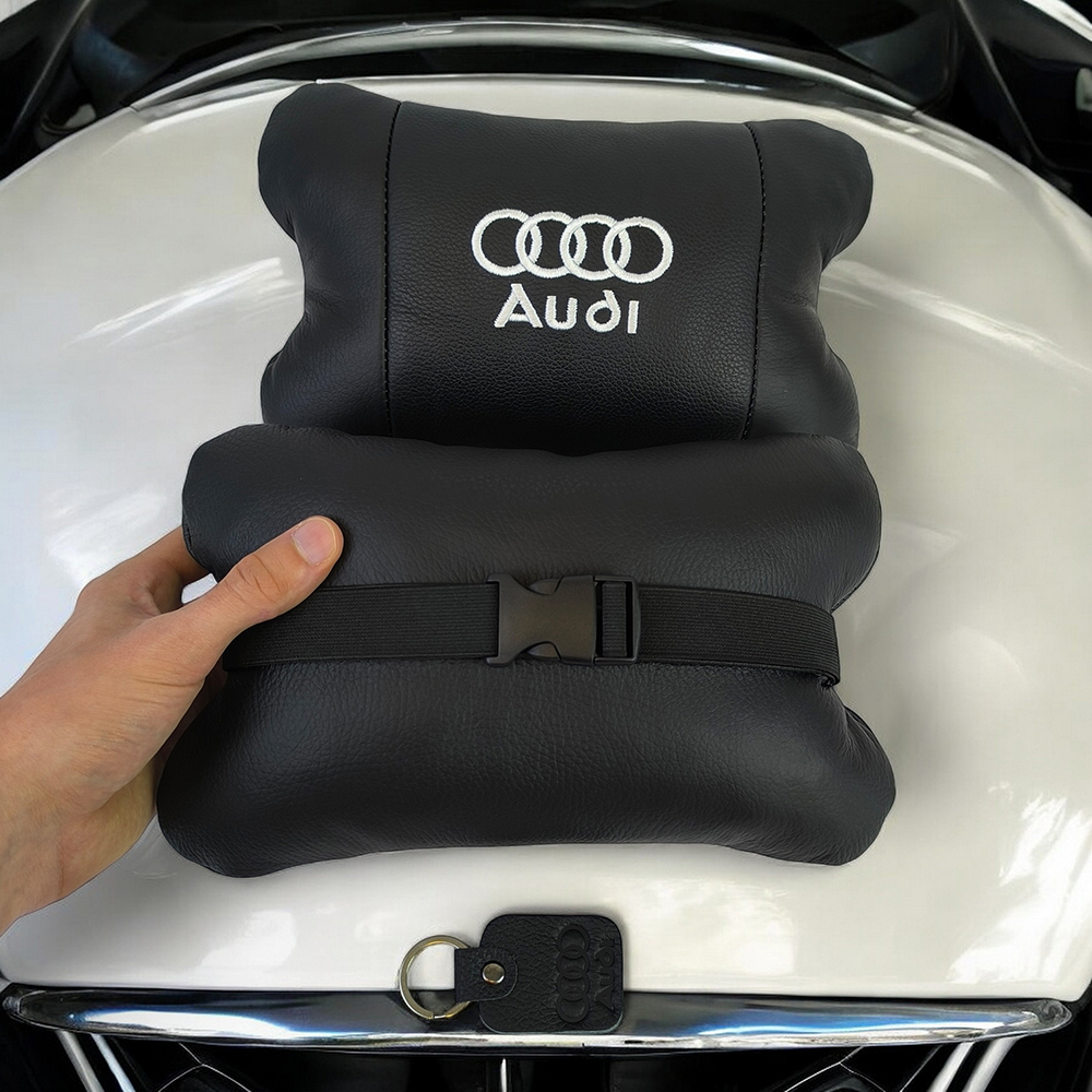 Набір автодушки 2шт на підголовник Audi / Ауді з натуральної шкіри чорна / Підголовник в машину - Зображення 6