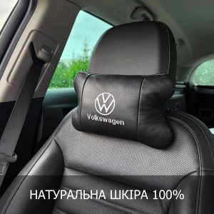 Набір подушок 2шт в авто Volkswagen з натуральної шкіри, на підголовник у машину, Автомобільна подушка