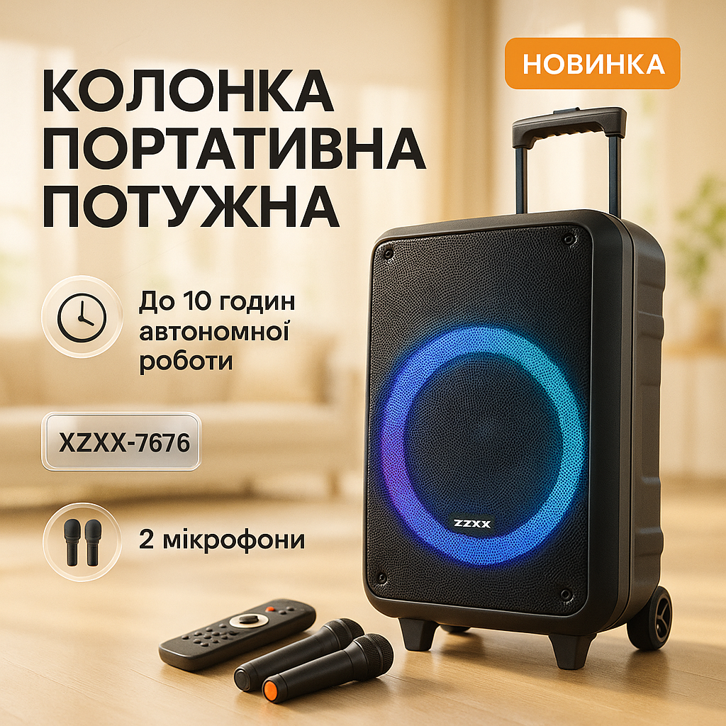 Акустична колонка з акумулятором ZXX-7676 200Вт портативна переносна колонка Bluetooth на колесах