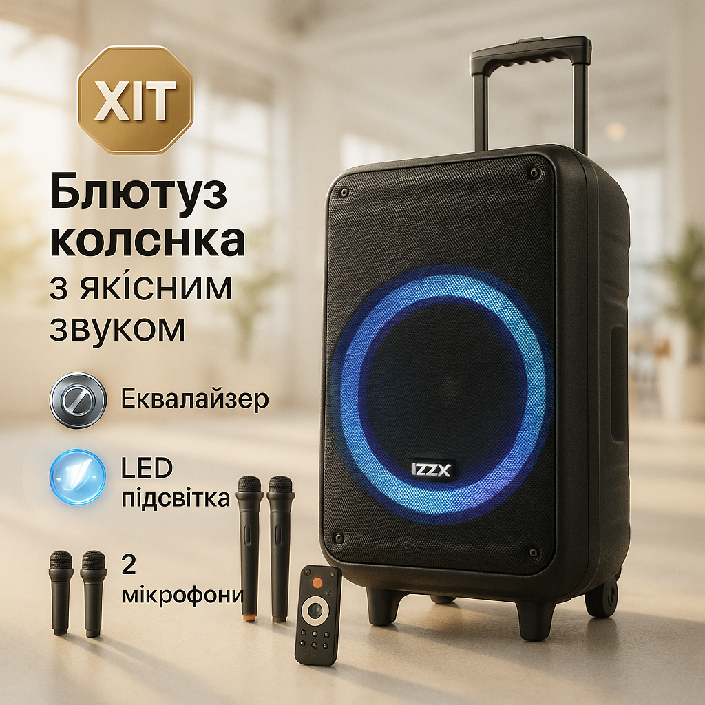 Акустична колонка з акумулятором ZXX-7676 200Вт портативна переносна колонка Bluetooth на колесах - Зображення 4