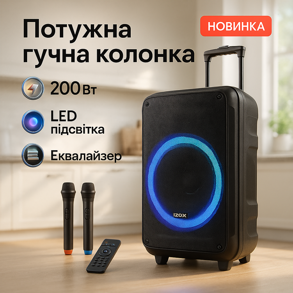 Акустична колонка з акумулятором ZXX-7676 200Вт портативна переносна колонка Bluetooth на колесах - Зображення 5