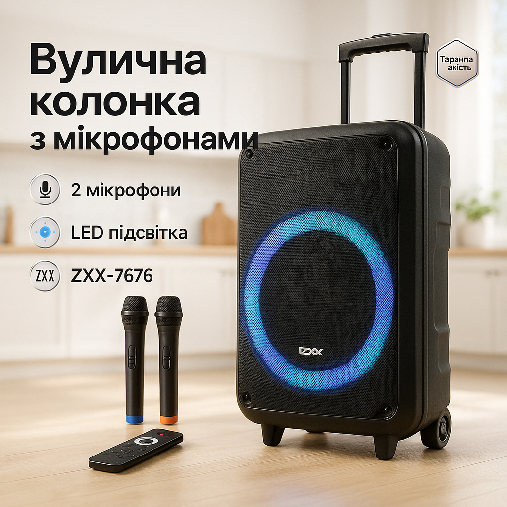 Акустична колонка з акумулятором ZXX-7676 200Вт портативна переносна колонка Bluetooth на колесах - Зображення 7