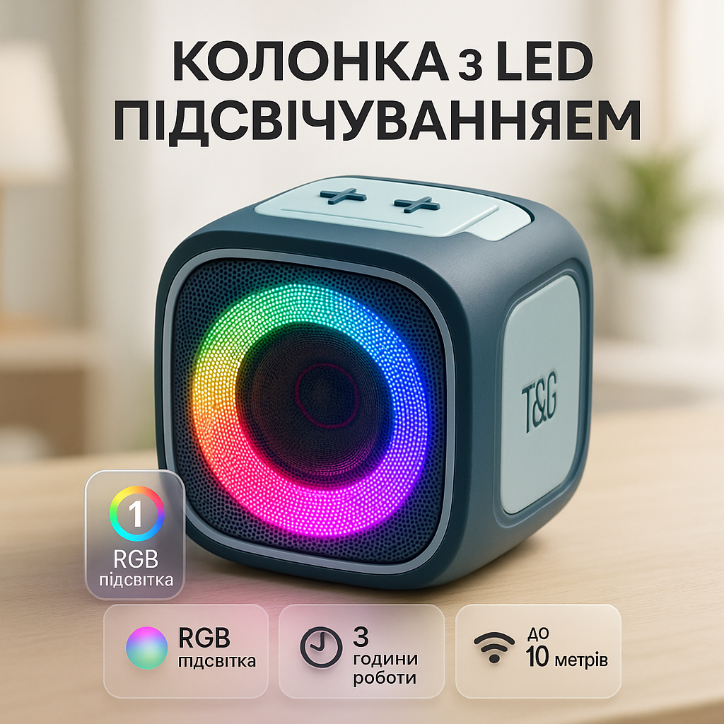Портативна Bluetooth колонка TG359 7W з підсвічуванням RGB, акумуляторна колонка для музики. Колір: синій - Зображення 6