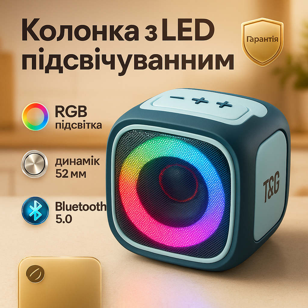 Портативна Bluetooth колонка TG359 7W з підсвічуванням RGB, акумуляторна колонка для музики. Колір: синій - Зображення 8
