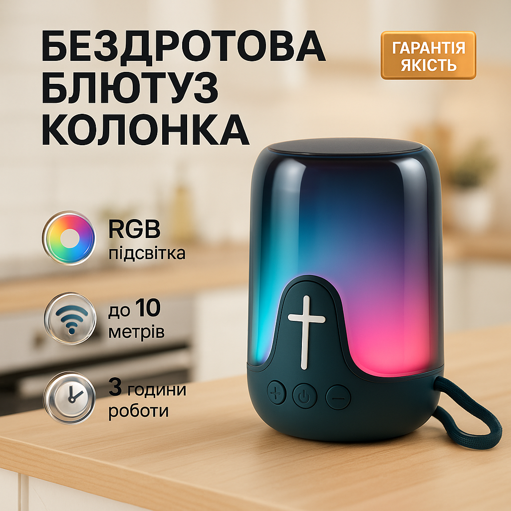 Акумуляторна переносна колонка TG652 5W з RGB підсвічуванням та ремінцем, блютуз колонка. Колір: синій - Зображення 3