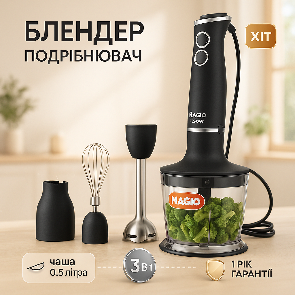 Блендер MAGIO MG-655, портативний блендер для смузі, ручний занурювальний блендер, електричний блендер - Зображення 8