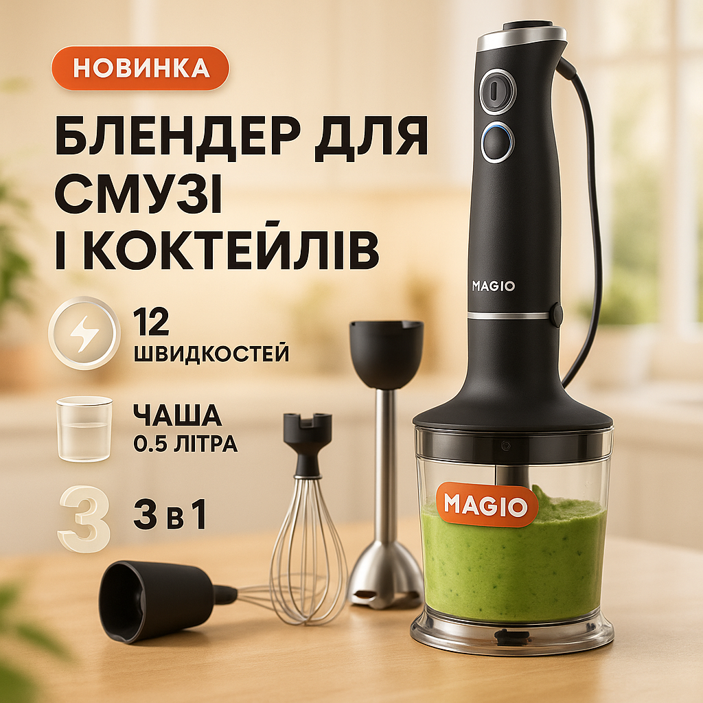 Блендер MAGIO MG-655, портативний блендер для смузі, ручний занурювальний блендер, електричний блендер - Зображення 9