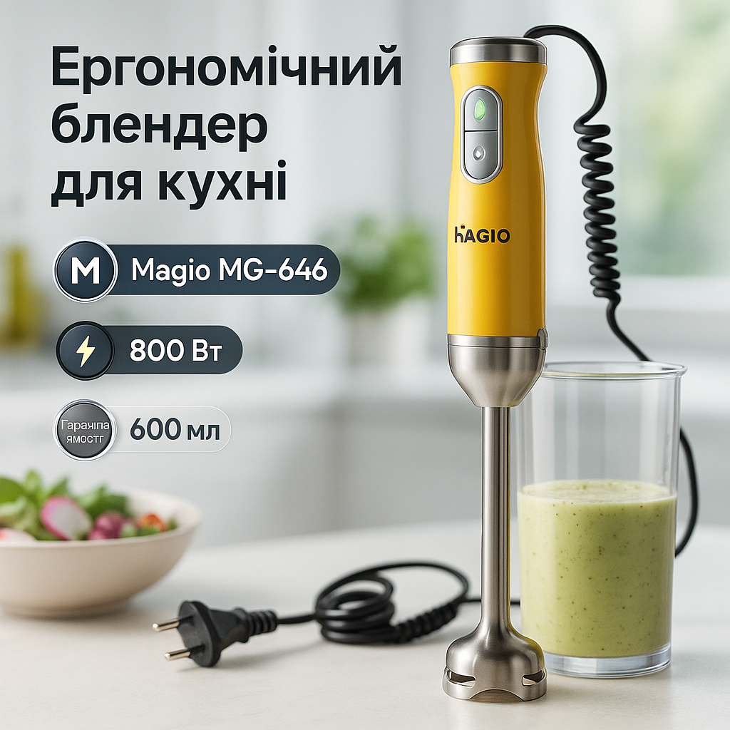 Блендер занурювальний Magio MG-646 800 Вт, портативний блендер для смузі, потужний блендер - Зображення 4