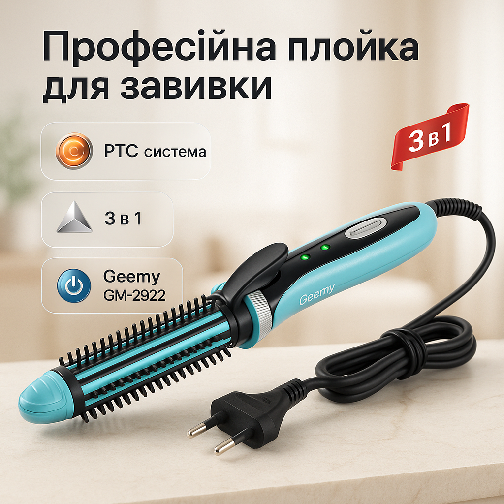 Плойка-праска 3в1 Geemy GM-2922 Плойка для створення об'ємних зачісок, Стайлер для завивки. Колір: блакитний - Зображення 7