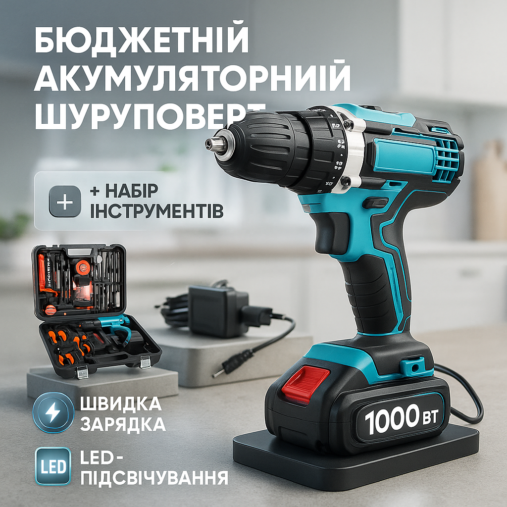 Акумуляторний шуруповерт з набором інструментів + 2 акумулятори, ударний шуруповерт + кейс - Зображення 5
