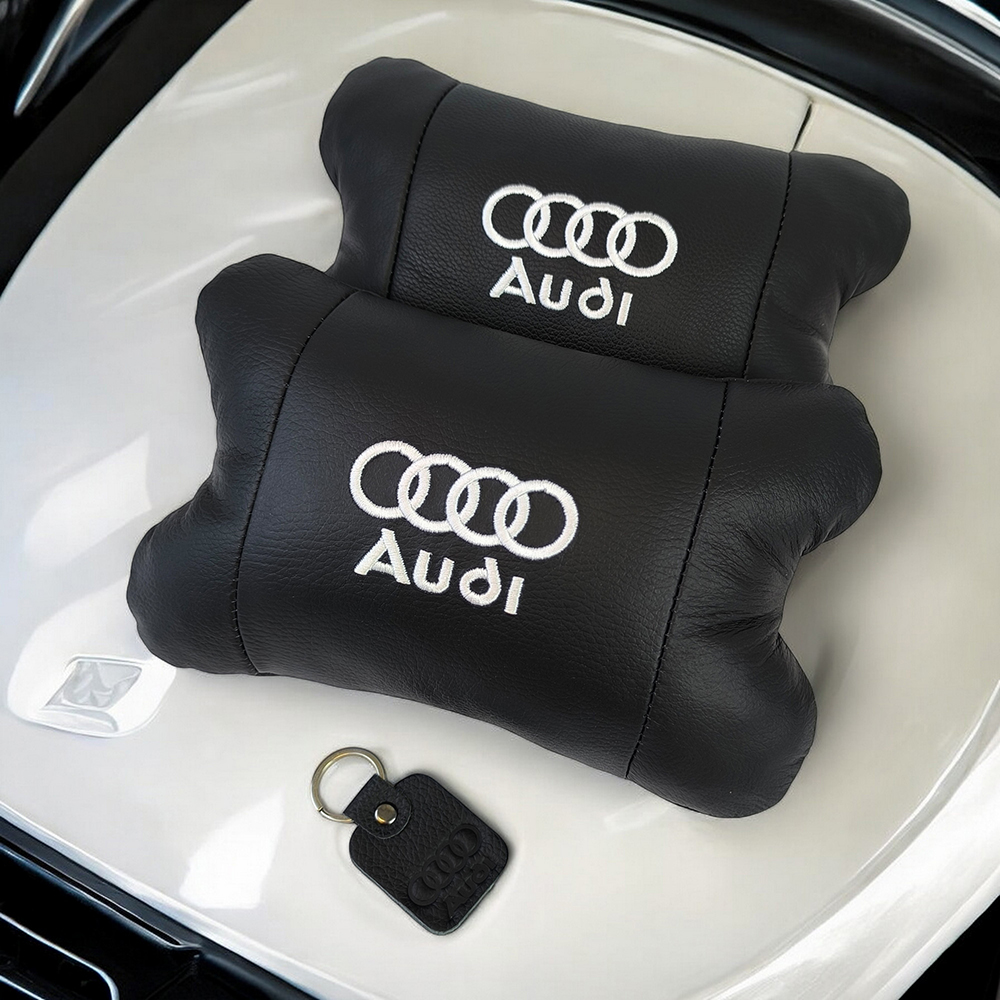 Набір автодушки 2шт на підголовник Audi / Ауді з натуральної шкіри чорна / Підголовник в машину - Зображення 7