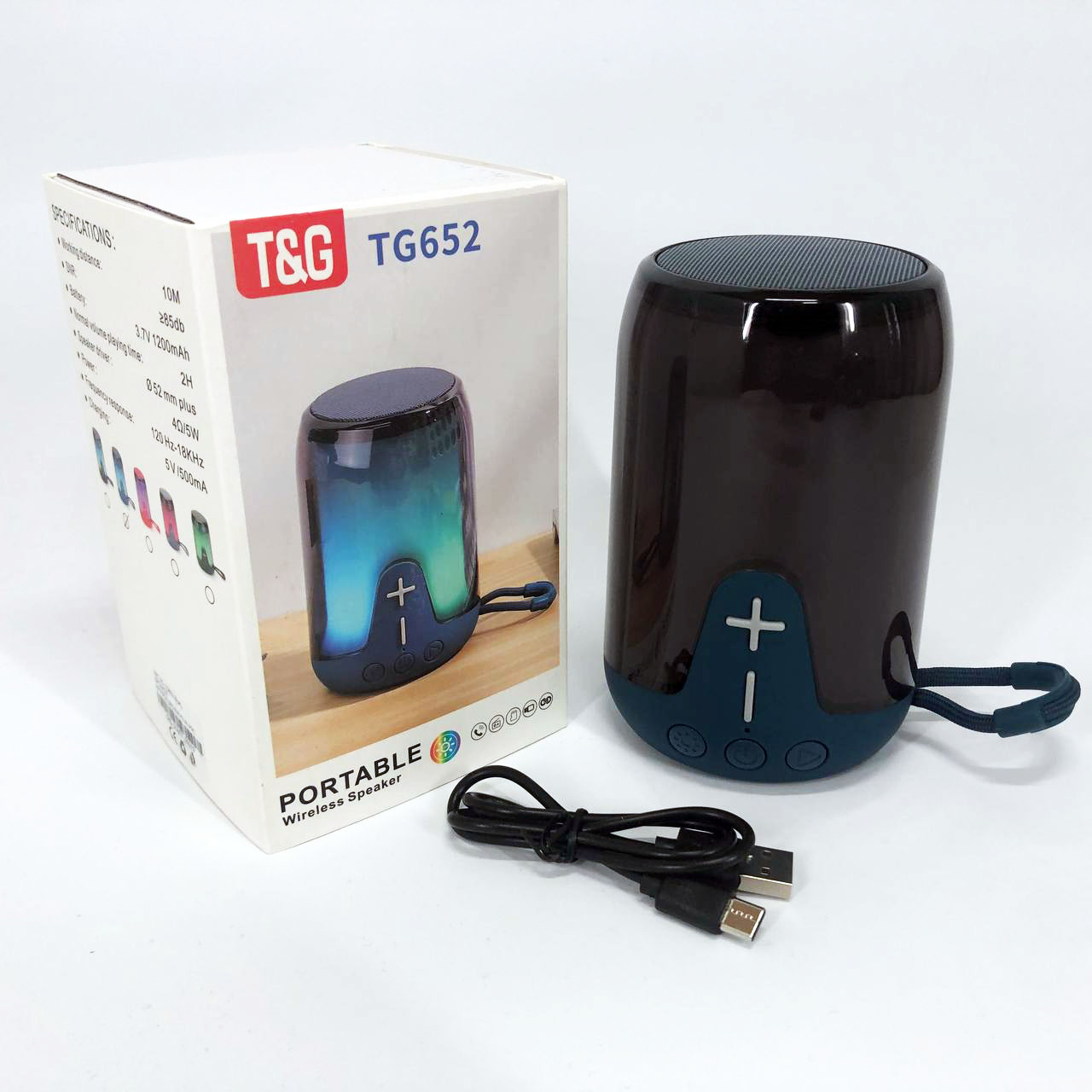 Акумуляторна переносна колонка TG652 5W з RGB підсвічуванням та ремінцем, блютуз колонка. Колір: синій - Зображення 6