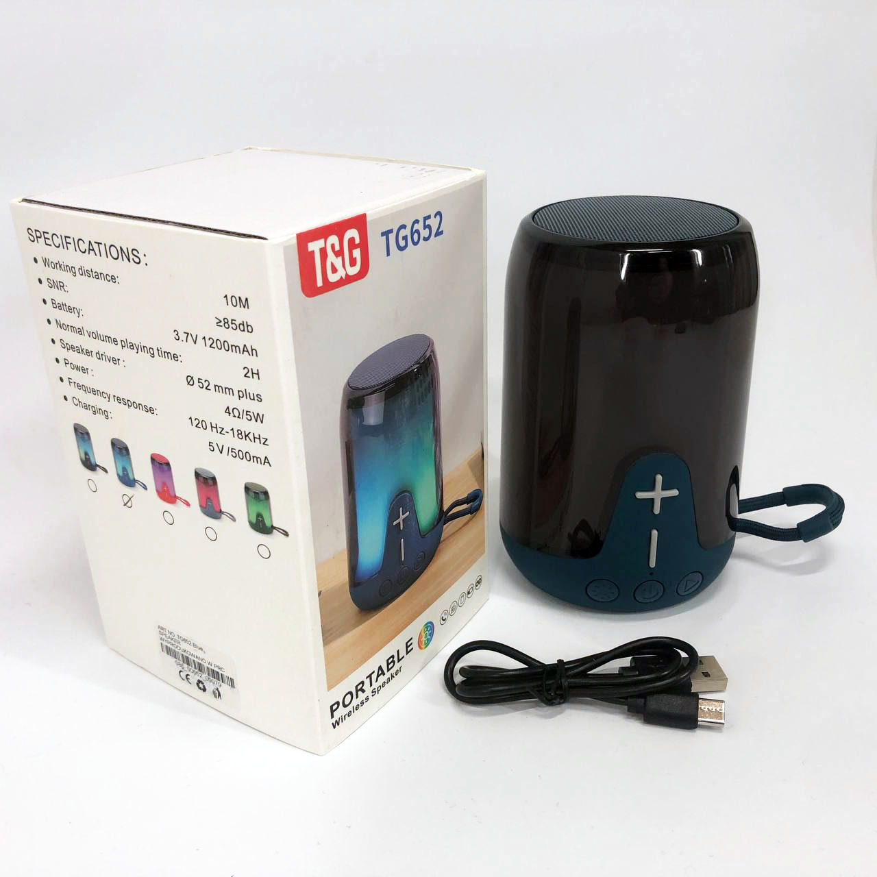Акумуляторна переносна колонка TG652 5W з RGB підсвічуванням та ремінцем, блютуз колонка. Колір: синій - Зображення 7