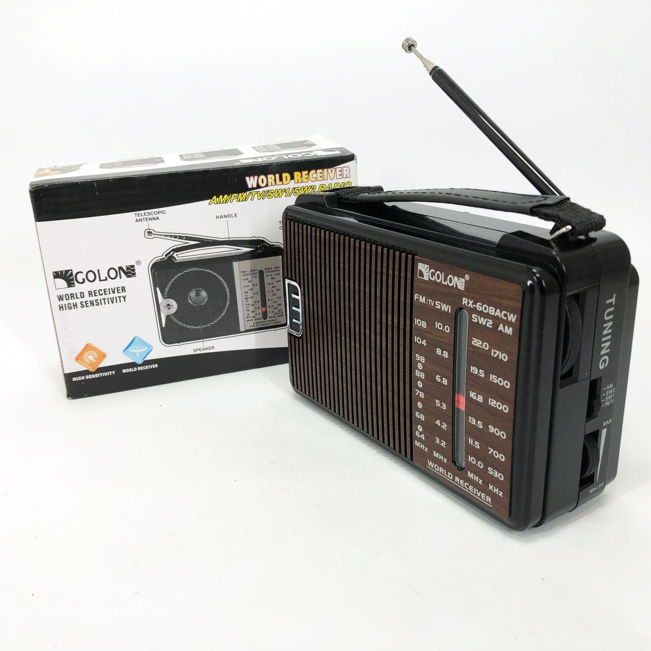 Радіоприймач GOLON RX-608 всехвильовий на батарейках + підтримка USB/microSD/MP3/WMA