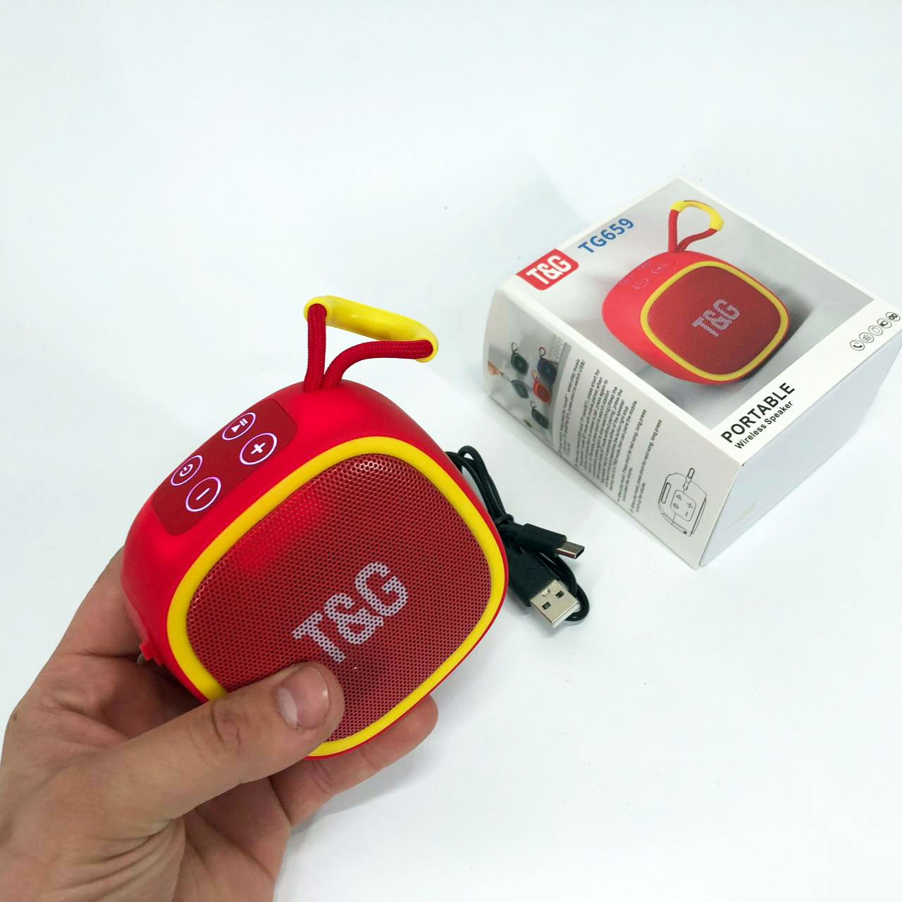 Портативна Bluetooth-колонка TG659 з ремінцем, Гучна блютуз колонка для вечірки. Колір: червоний