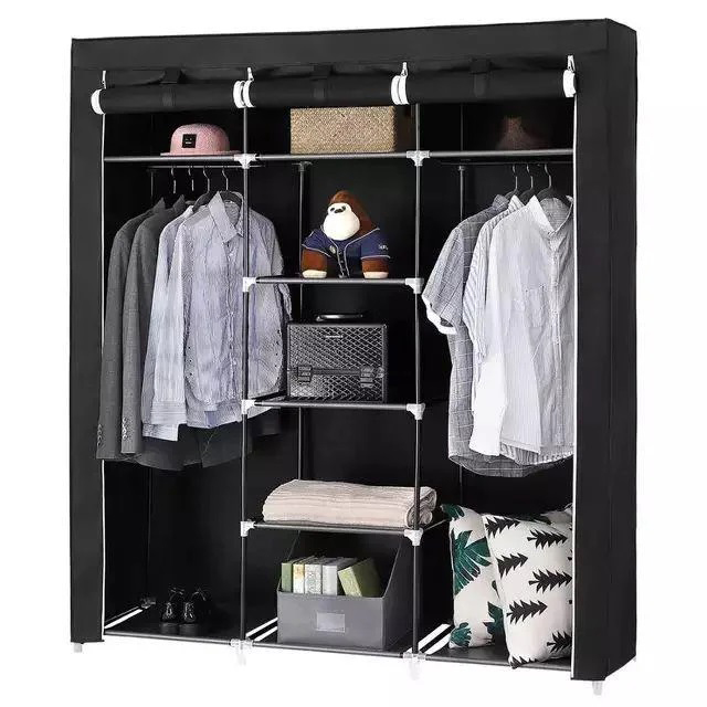 Шафа тканинна 3 секції складана з каркасом STORAGE WARDROBE 175 х 130 х 45 см. Колір: чорний - Зображення 9
