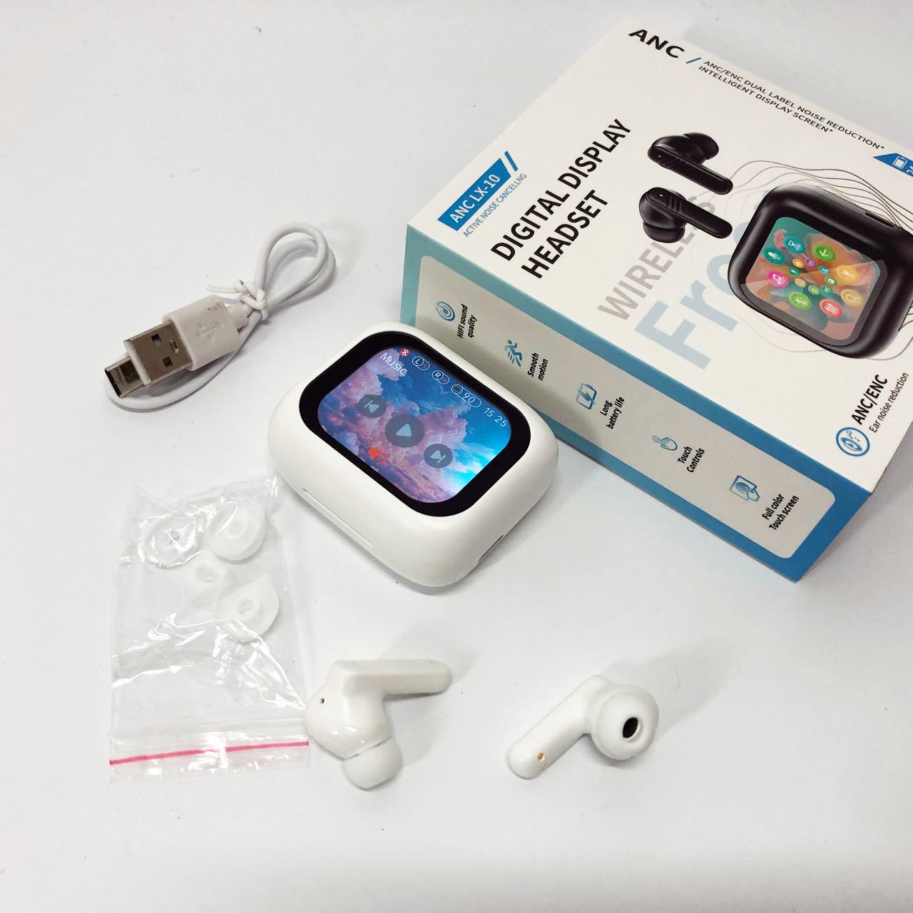 Навушники бездротові LX-10 TWS Earbuds з LED дисплеєм, Bluetooth гарнітури, Вакуумні навушники. Колір: білий - Зображення 6