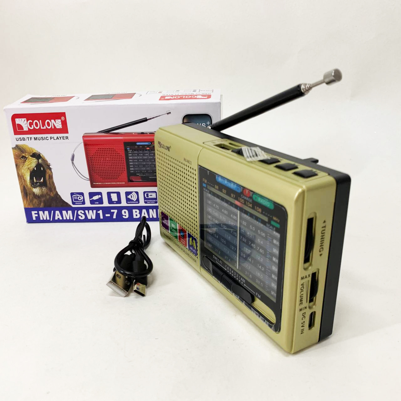 Портативна стовпчик радіо MP3 USB Golon RX-6622. Колір: золотий - Зображення 5