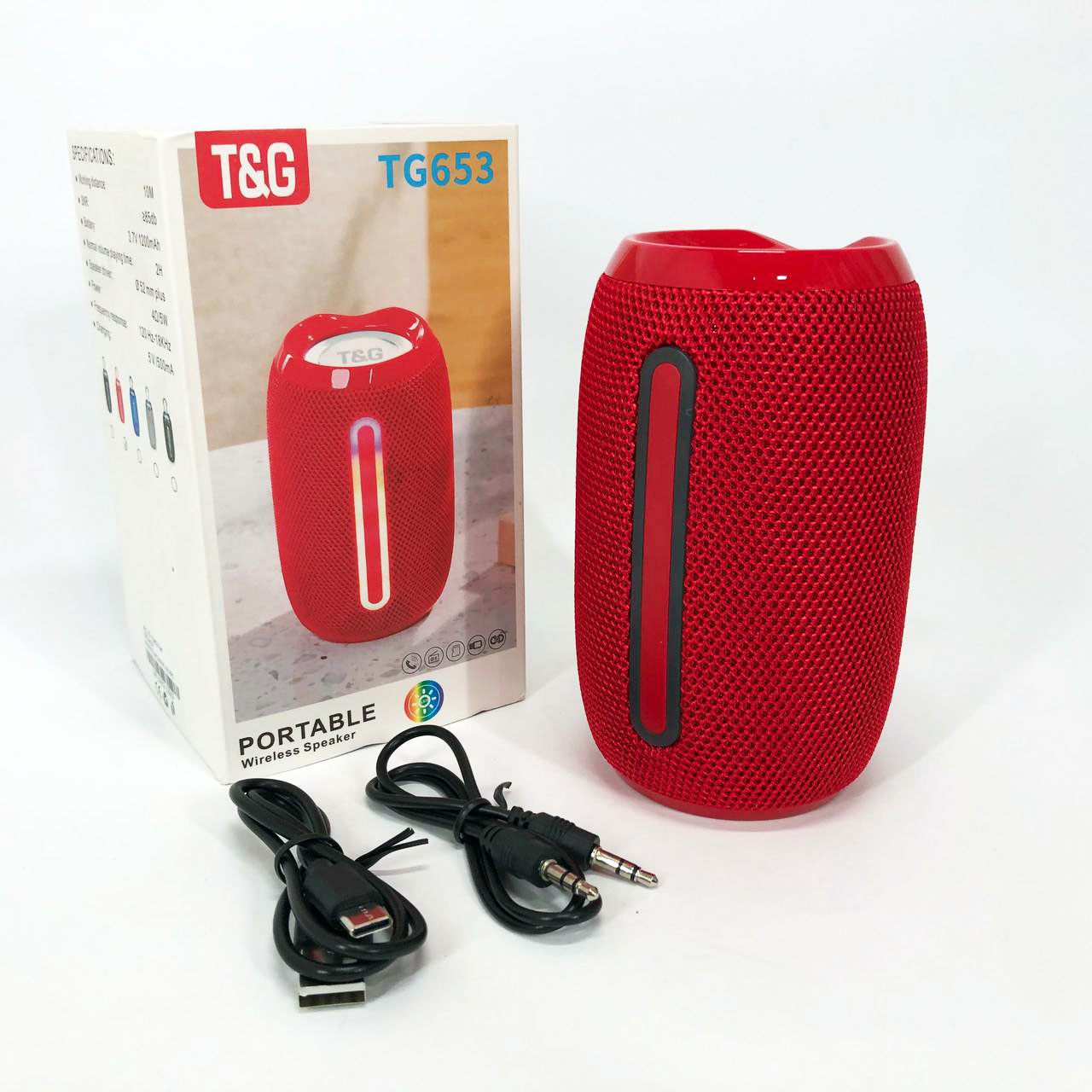 Портативна Bluetooth-колонка TG653 USB з ремінцем, потужна переносна акустична колонка. Колір: червоний - Зображення 7