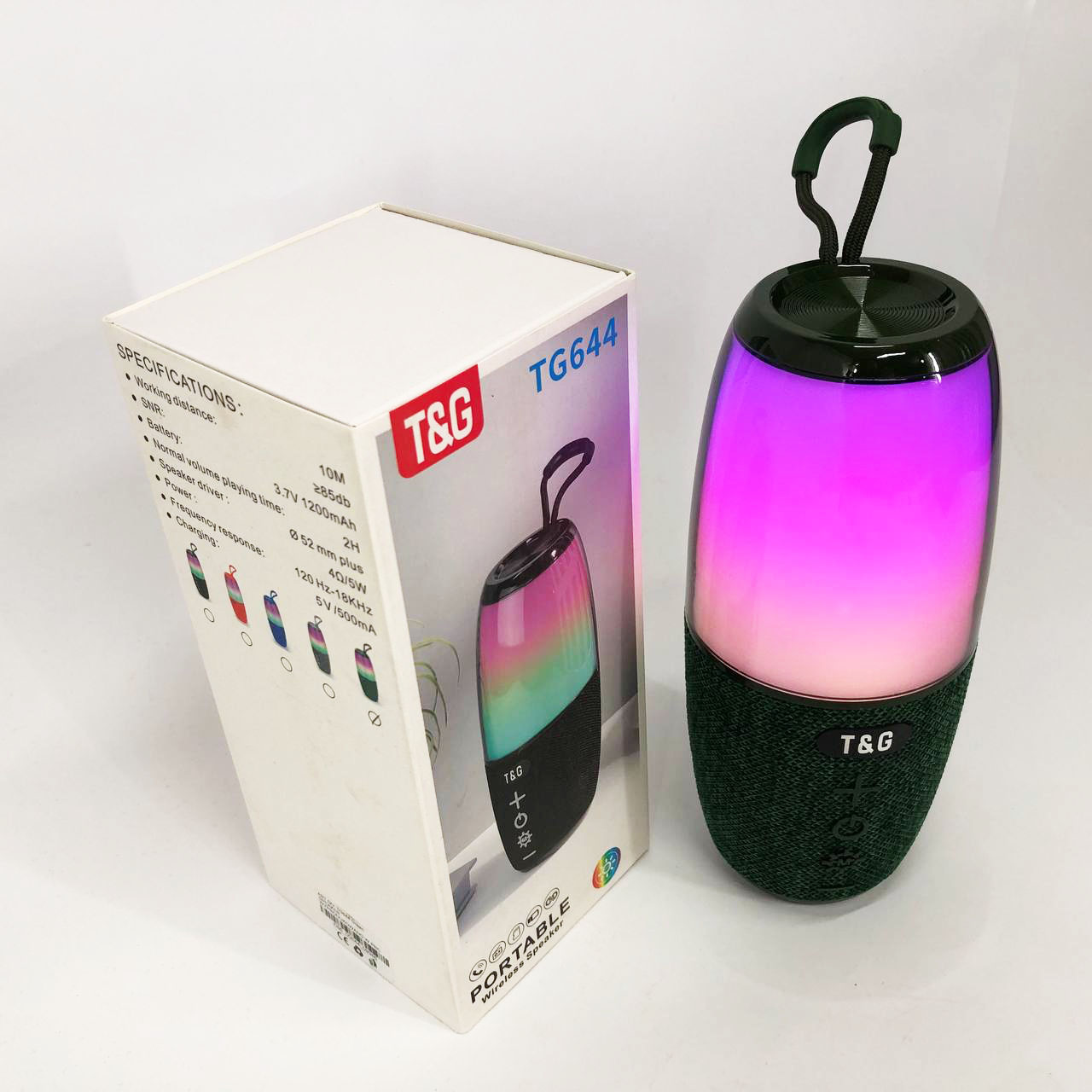 Портативна колонка TG644 5W з RGB підсвічуванням та ремінцем, Бездротова колонка потужна. Колір: зелений - Зображення 8